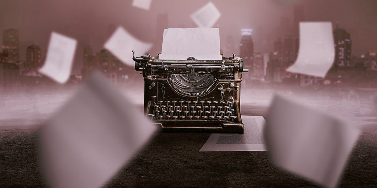 Máquina de escrever, que remete ao livro que é o tema de pano de fundo da análise feita pelas advogadas do Kasznar Leonardos